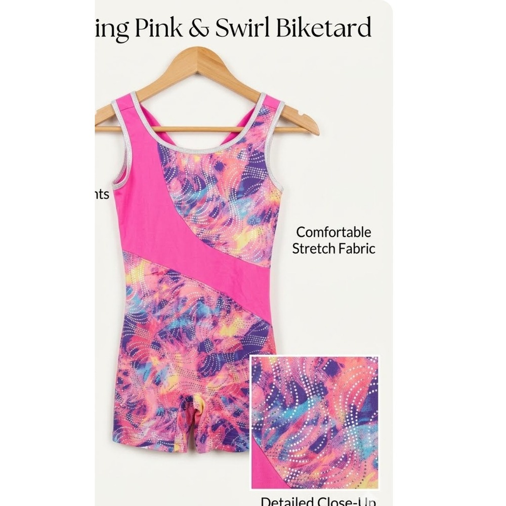 Girls Pink Swirl Sparkle Gymnastics Leotard XL 14-16 DG44G922